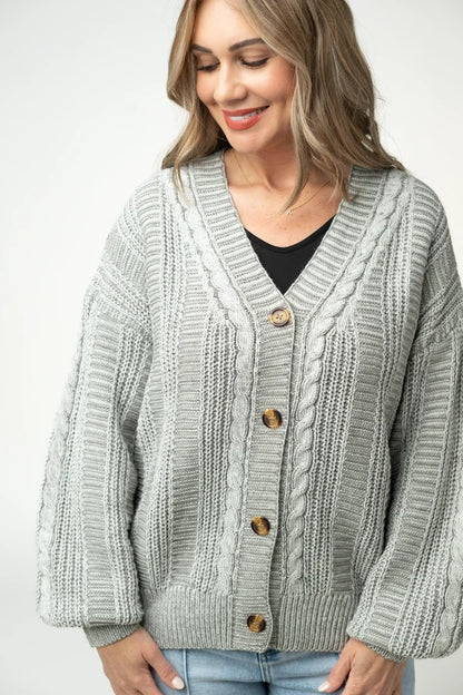 Cable Cardigan- Grey