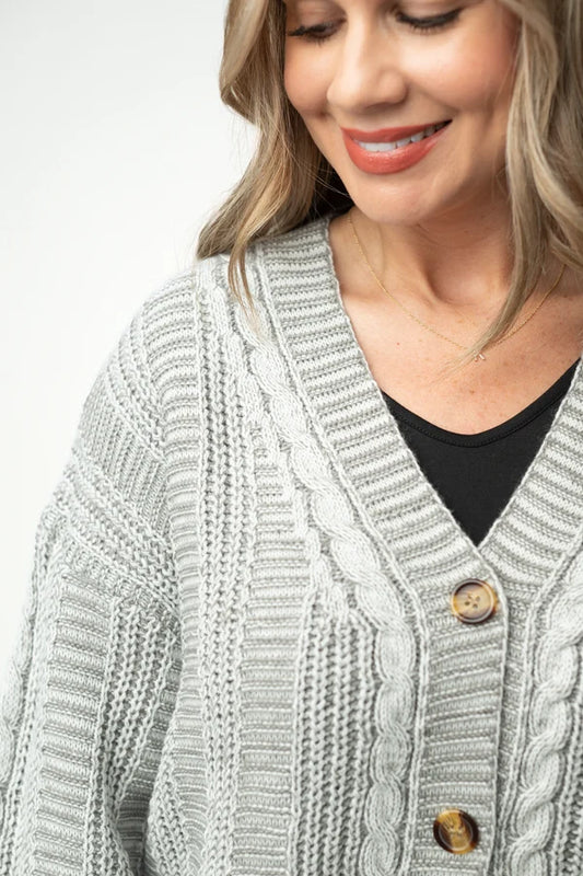 Cable Cardigan- Grey