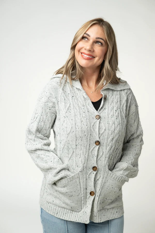 Confetti Dot Cable Cardigan Jacket- Grey