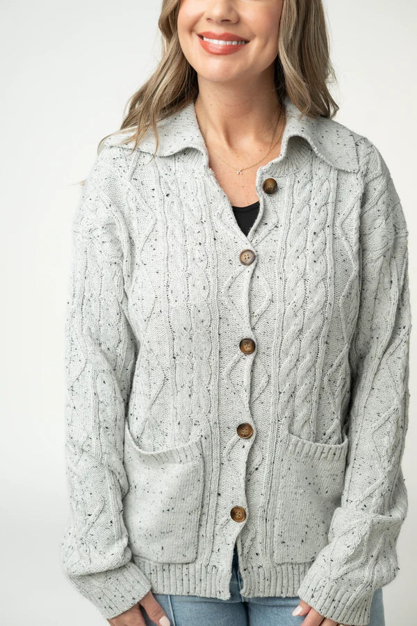 Confetti Dot Cable Cardigan Jacket- Grey