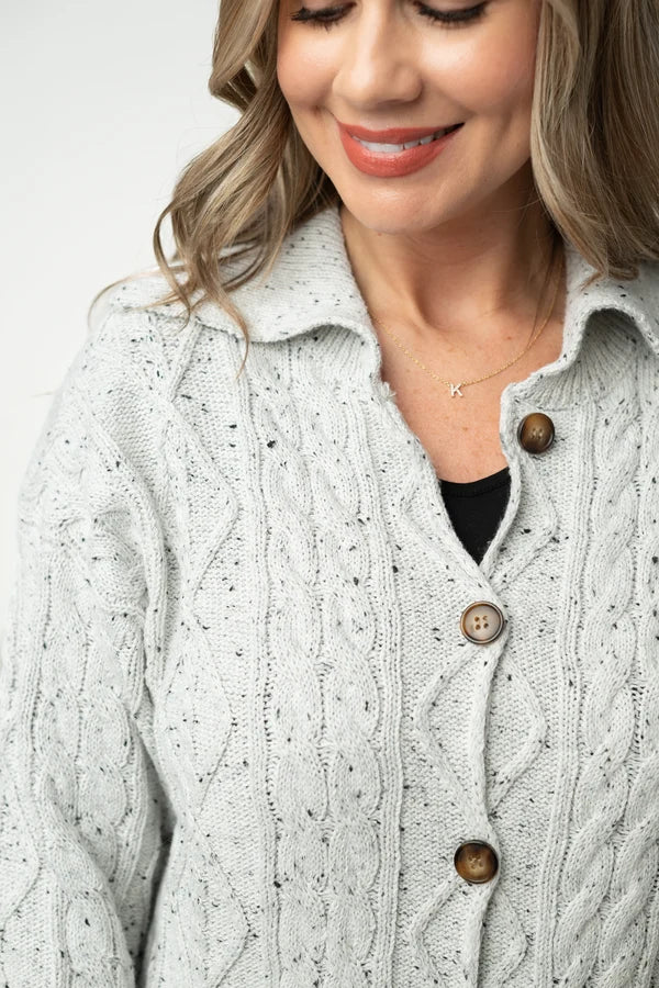 Confetti Dot Cable Cardigan Jacket- Grey
