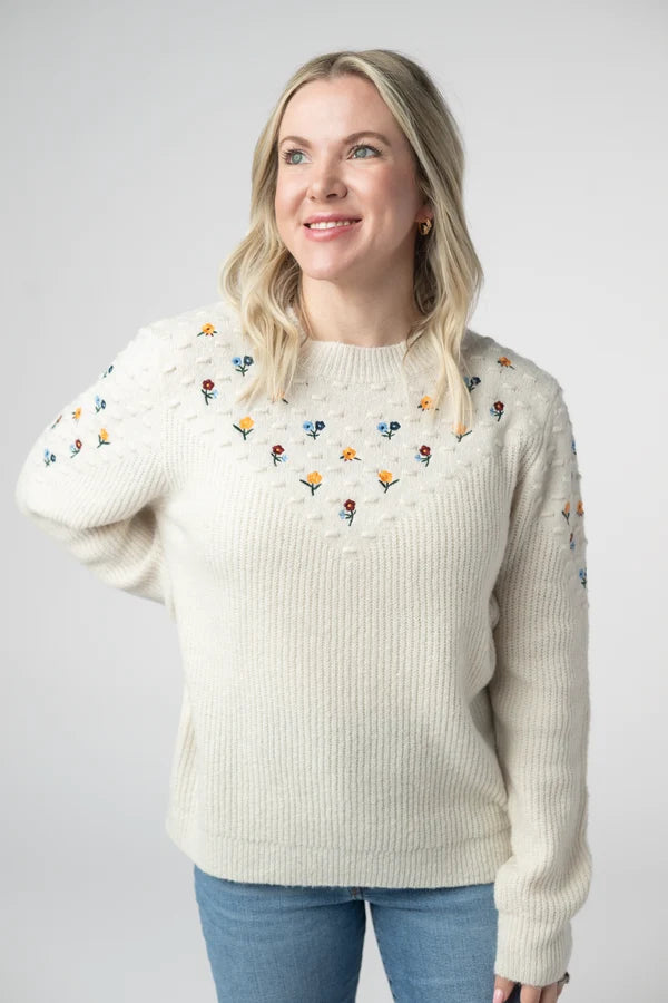 Micro Flower Sweater- Ivory