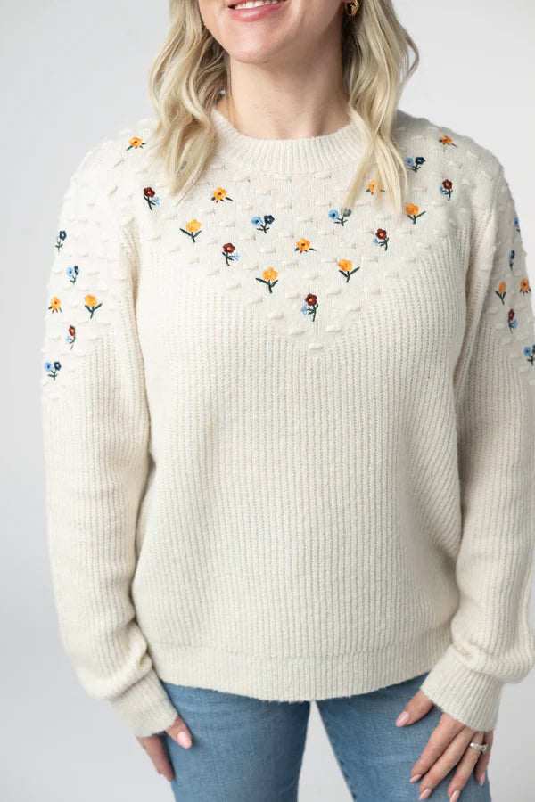 Micro Flower Sweater- Ivory