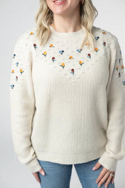 Micro Flower Sweater- Ivory