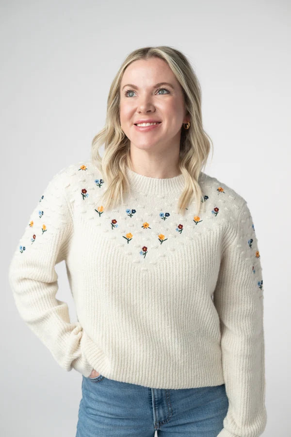 Micro Flower Sweater- Ivory