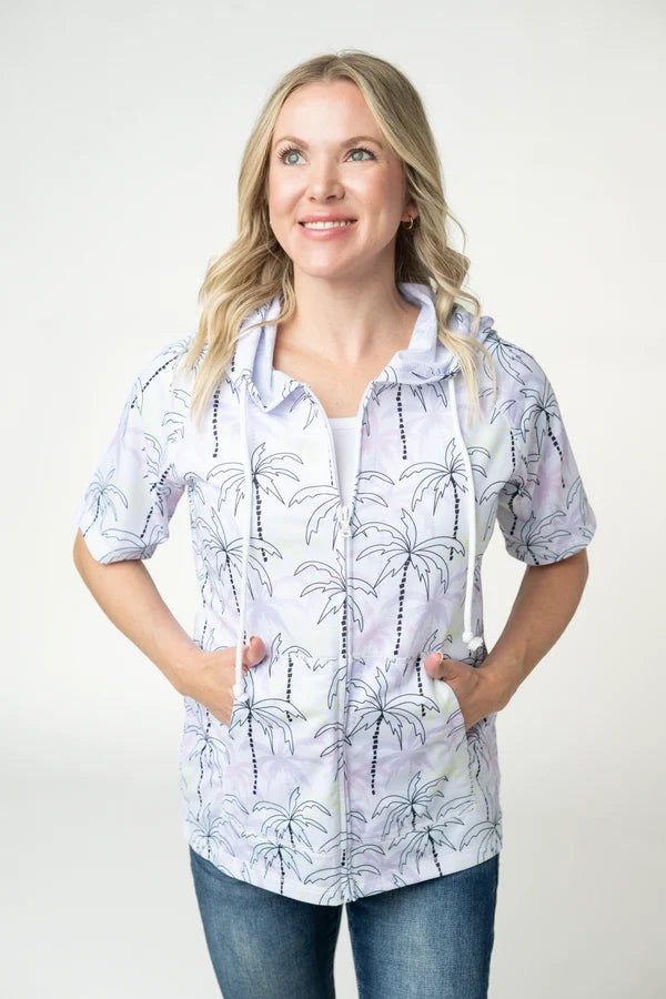 Short Sleeve Hoodie - Neon Palm Trees