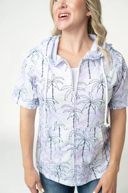 Short Sleeve Hoodie - Neon Palm Trees