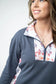 Rowan Zip Pullover - Slate Blue and Autumn Watercolor
