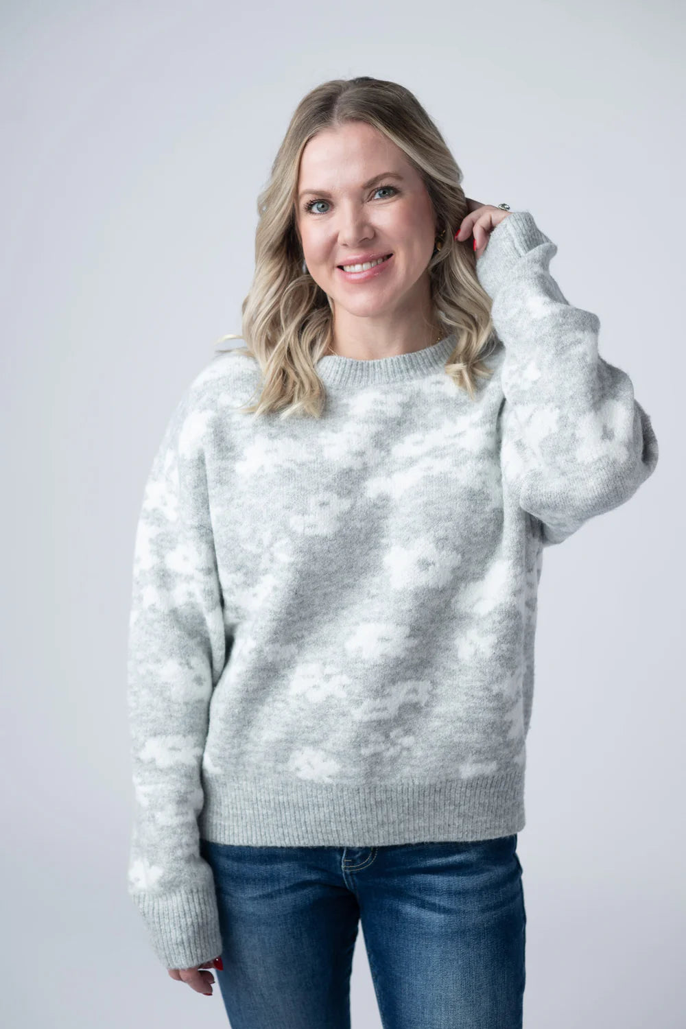Floral Abstract Sweater - Grey