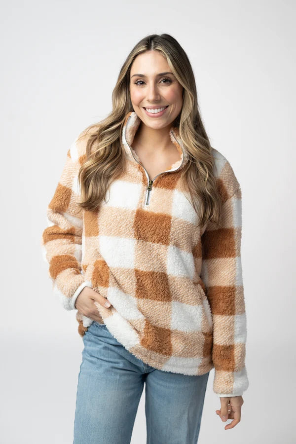 Sherpa Plaid Pullover - Camel