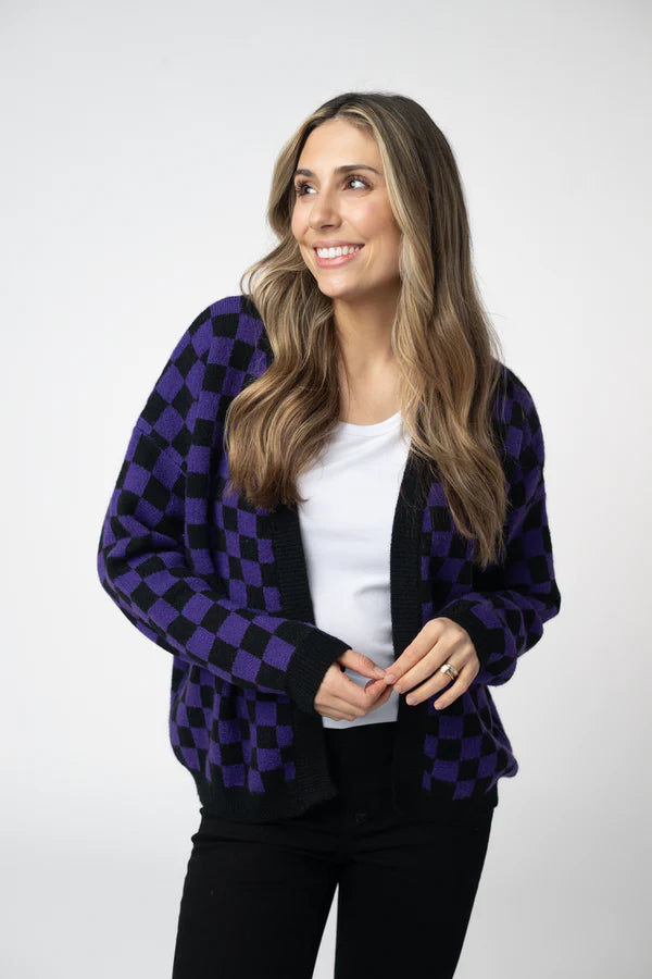 Micro Checkered Cardigan - Black and Purple