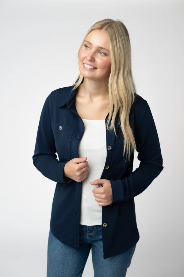 Ryleigh Ribbed Button Down - Navy