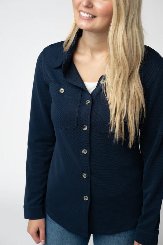 Ryleigh Ribbed Button Down - Navy