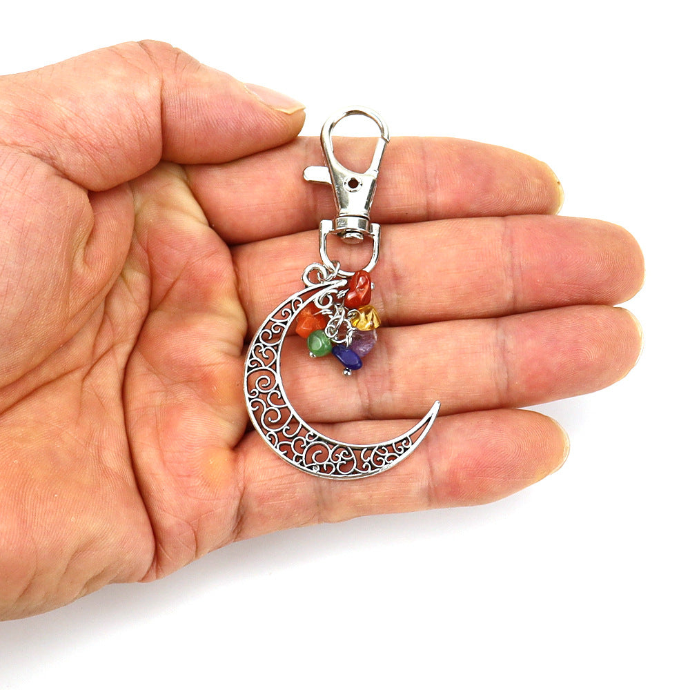 Natural Stone Crescent Moon Keychain