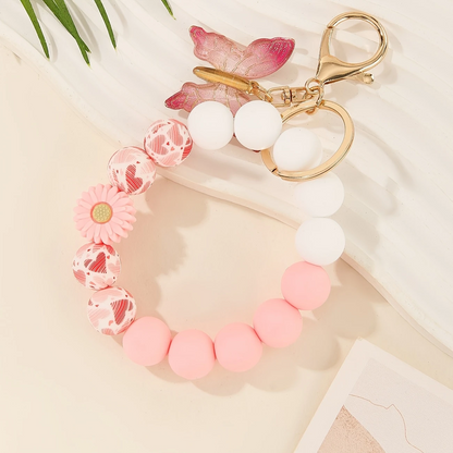 Silicone Bead Bracelet Keychain with Butterfly Charm