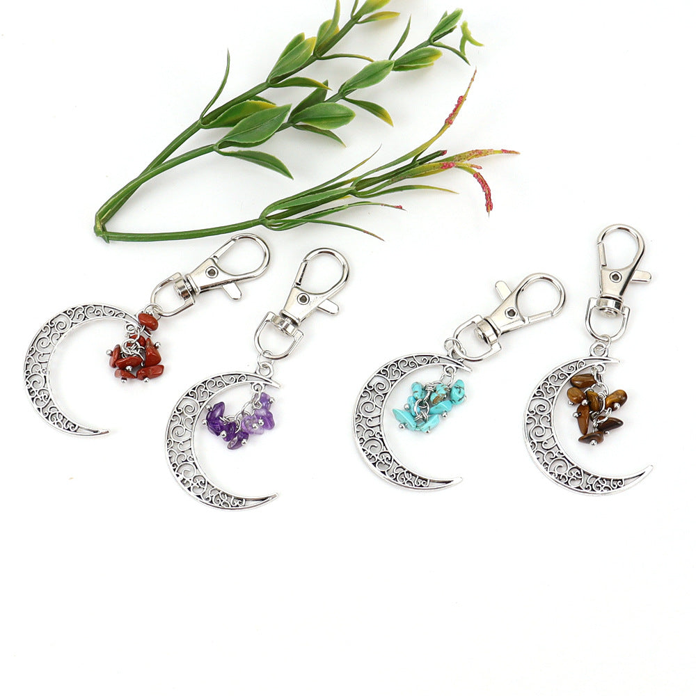 Natural Stone Crescent Moon Keychain