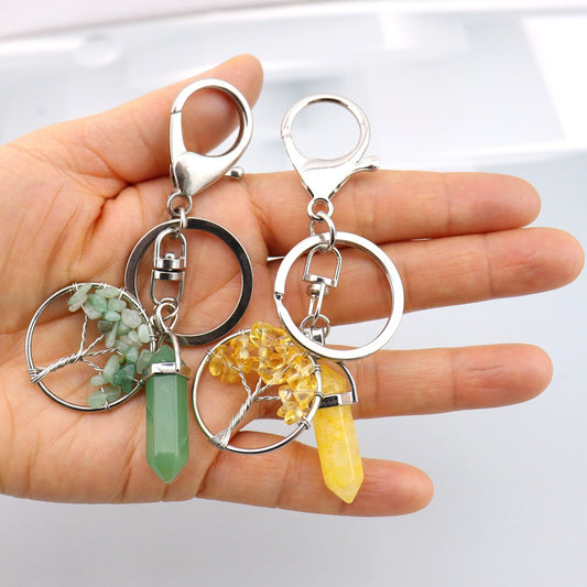 Natural Stone Tree of Life Prism Keychain