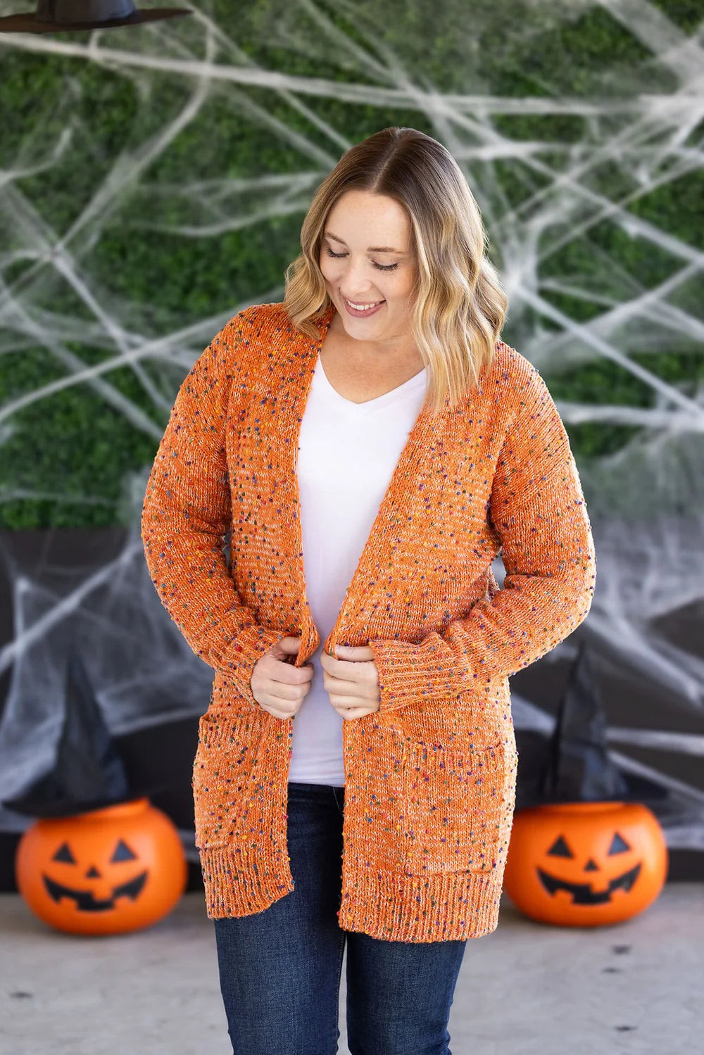 Carly Confetti Dot Cardigan - Pumpkin