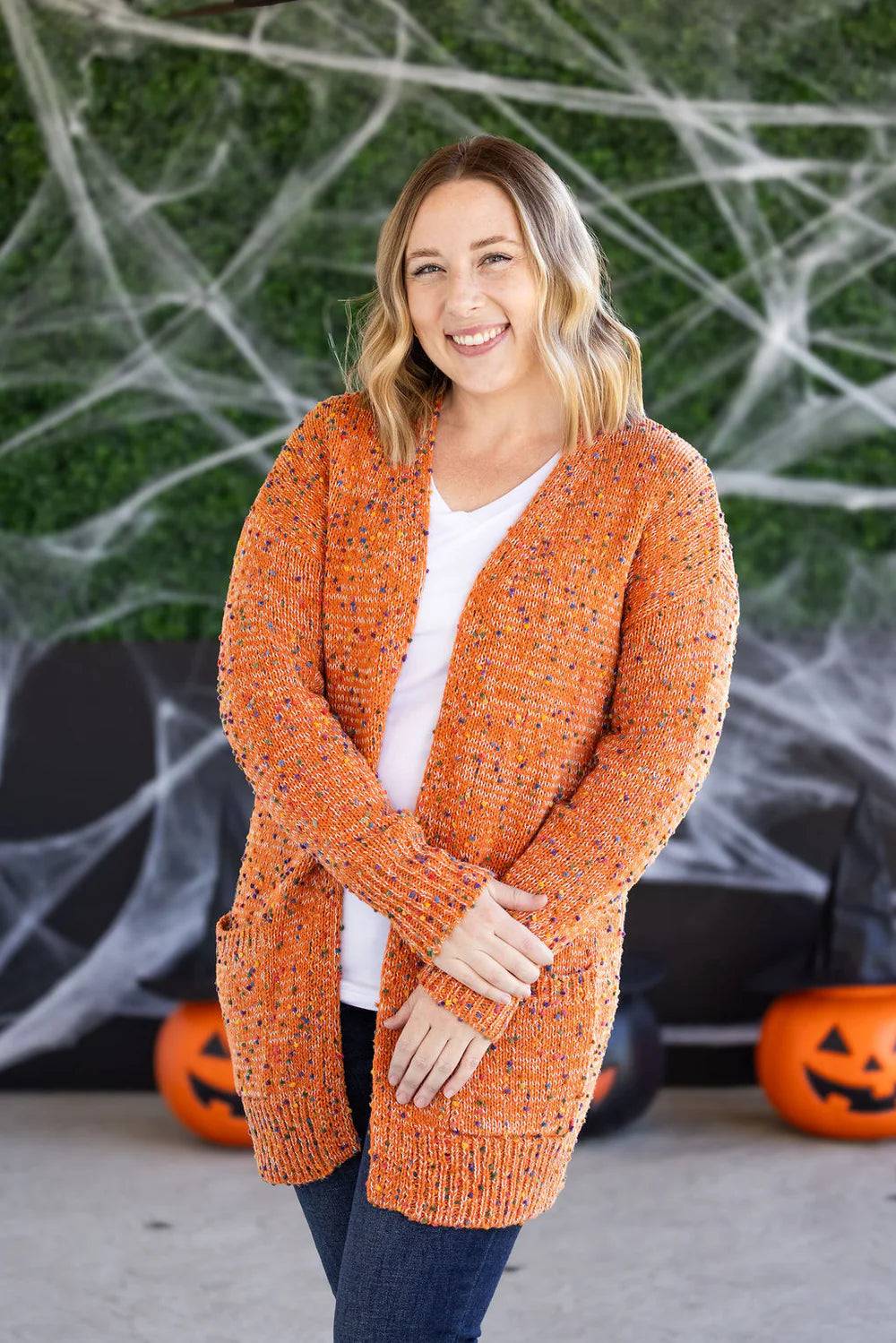 Carly Confetti Dot Cardigan - Pumpkin