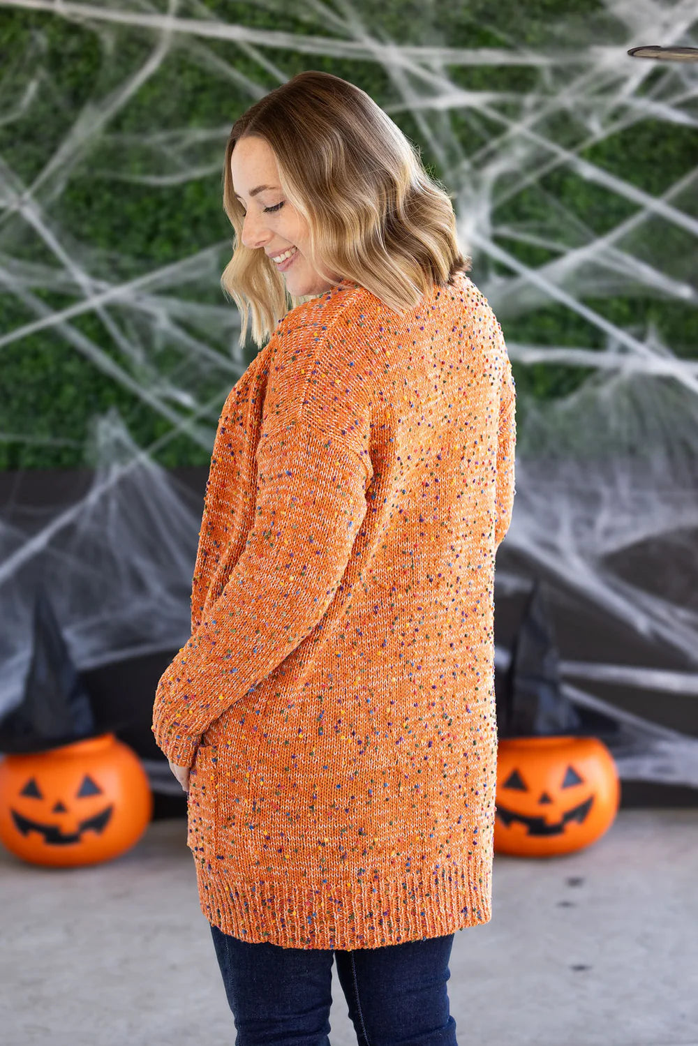 Carly Confetti Dot Cardigan - Pumpkin