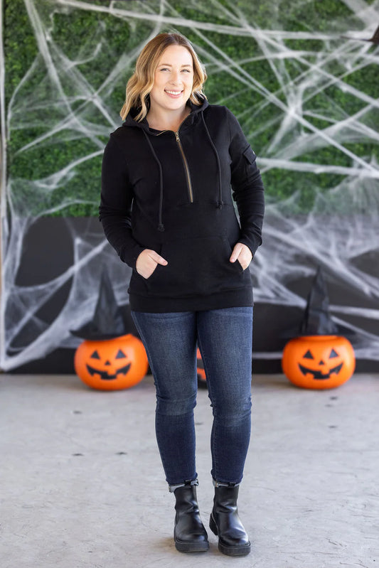 Pixie Pocket Halfzip Hoodie - Black