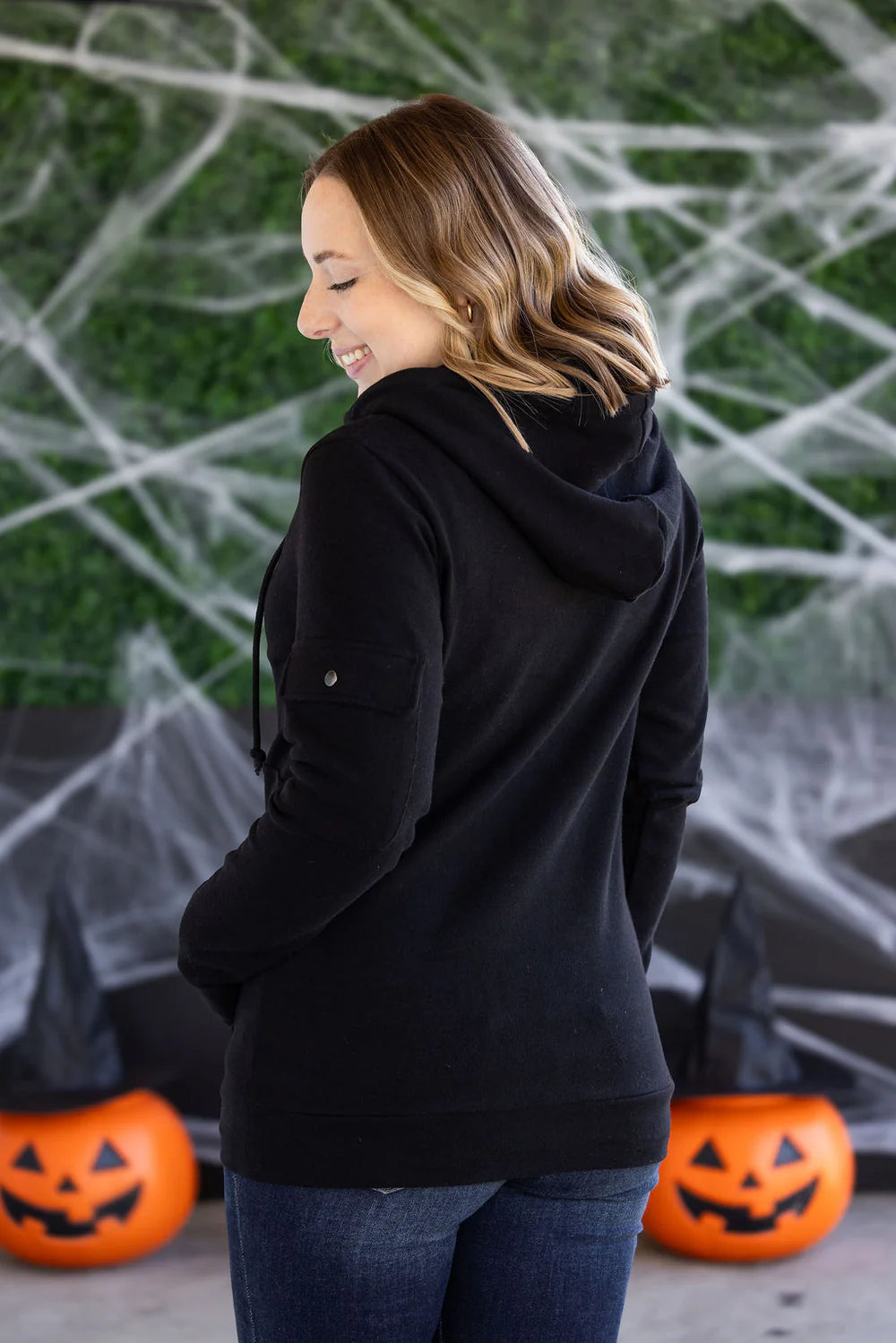 Pixie Pocket Halfzip Hoodie - Black