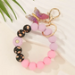 Silicone Bead Bracelet Keychain with Butterfly Charm