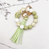 Silicone Beaded Bracelet Keychain with Tassel & Leaf Charm
