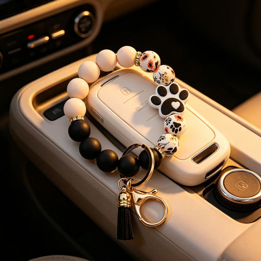 Pet Lover Silicone Beaded Wristlet Keychain