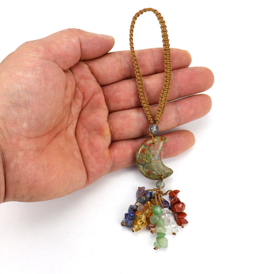Natural Stone Crescent Moon Hanging Charm β Car Charm, Purse Charm & Decorative Pendant