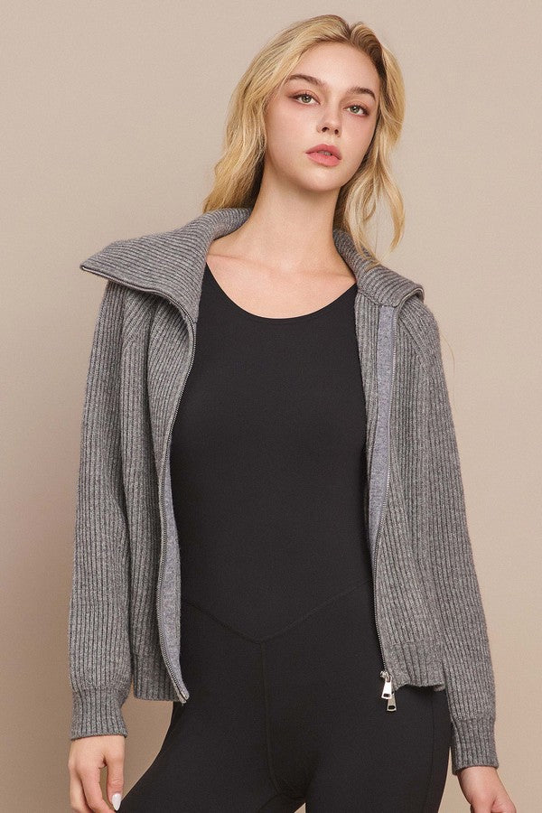 Luxe Funnel Neck Zip Cardigan
