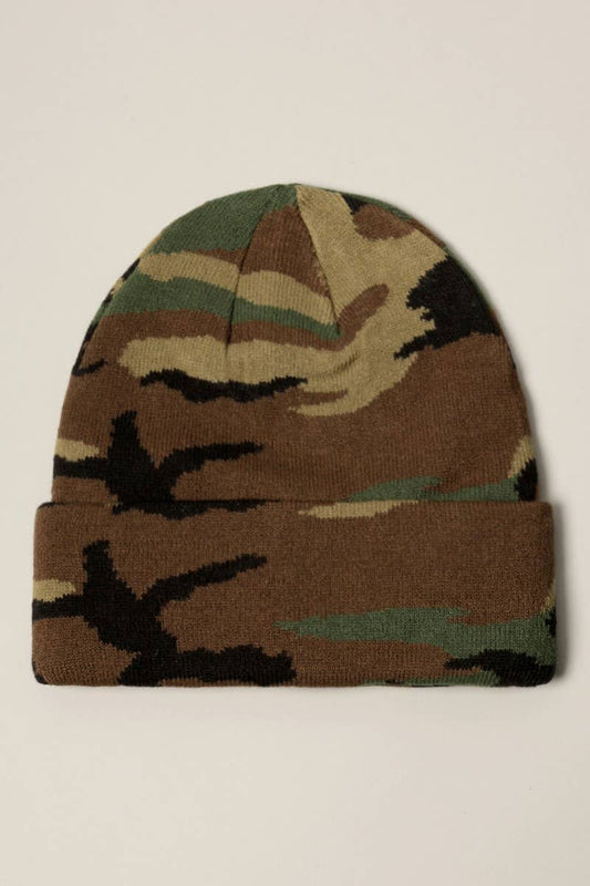 Camouflage Cuff Knitted Beanie Hat