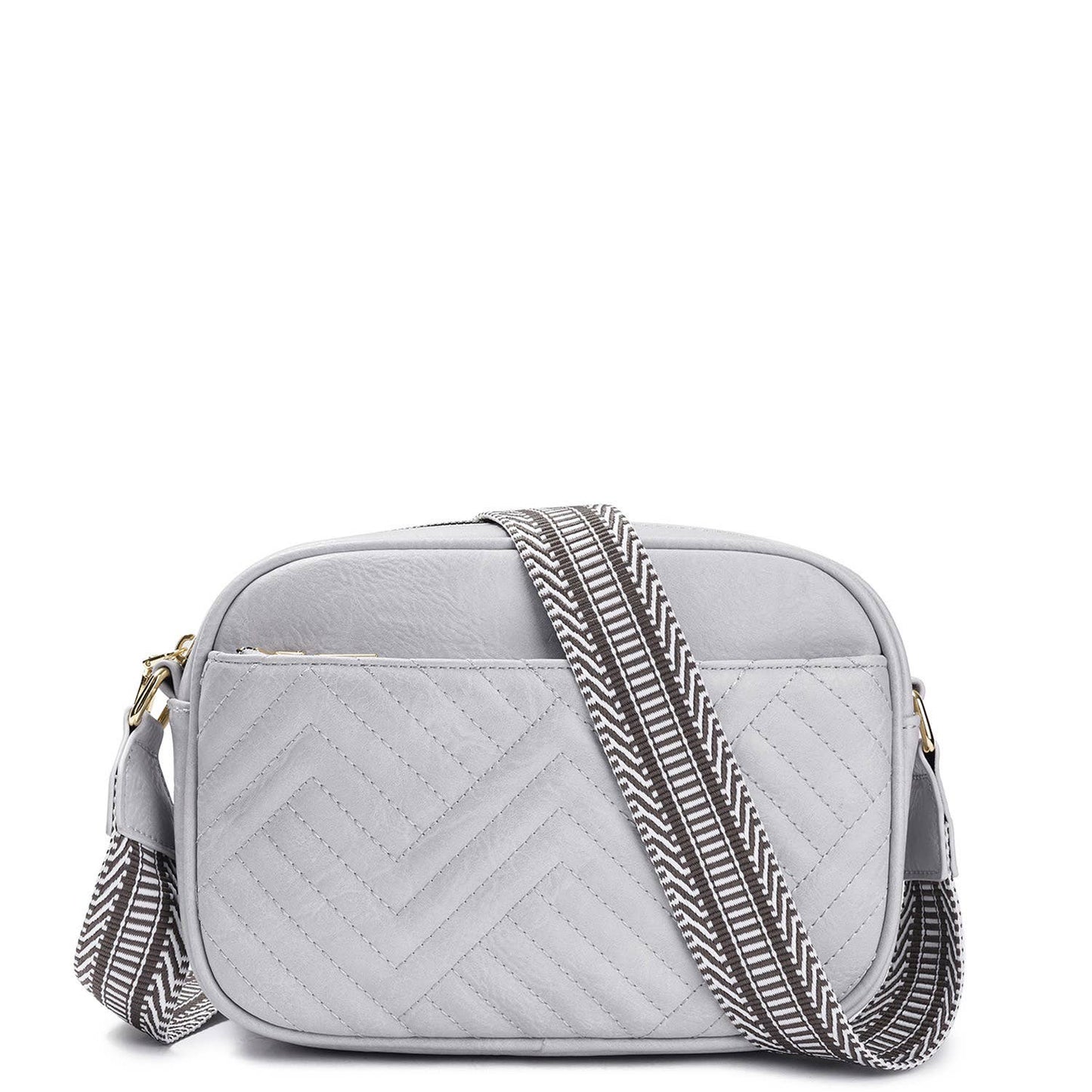 Jayda Vegan Leather Embossed Chevron Guitar Strap Crossbody: Light Grey