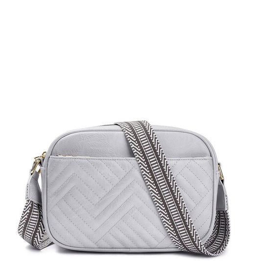 Jayda Vegan Leather Embossed Chevron Guitar Strap Crossbody: Light Grey
