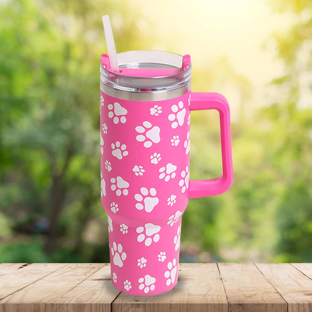 Paw Prints Patterned 40oz Tumbler with Handle