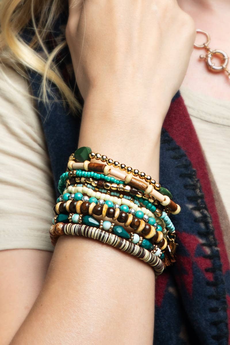 11-in-1 Multi Layered Mixed Beads Bracelet: Mountain Meadow(Gdbrw) / OS