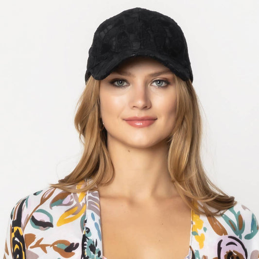 Floral Laced Baseball Cap (Black)