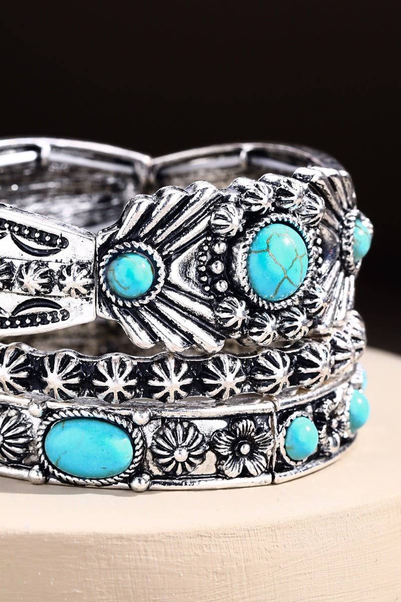 Vintage Layered Metal Bracelet with Accent Stones: TURQUOISE(SBTQ) / OS