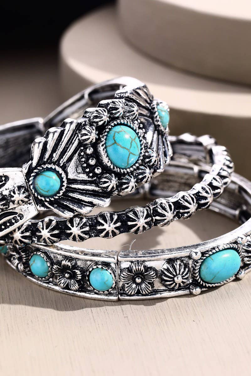 Vintage Layered Metal Bracelet with Accent Stones: TURQUOISE(SBTQ) / OS