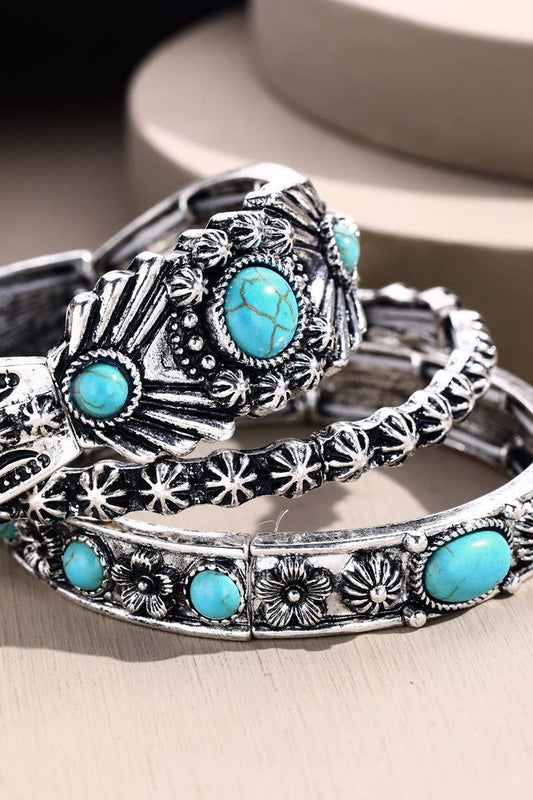 Vintage Layered Metal Bracelet with Accent Stones: TURQUOISE(SBTQ) / OS