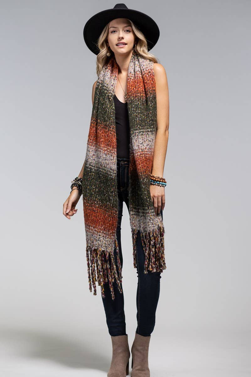 Plush Plaid Brushed Oblong Scarf: RUST