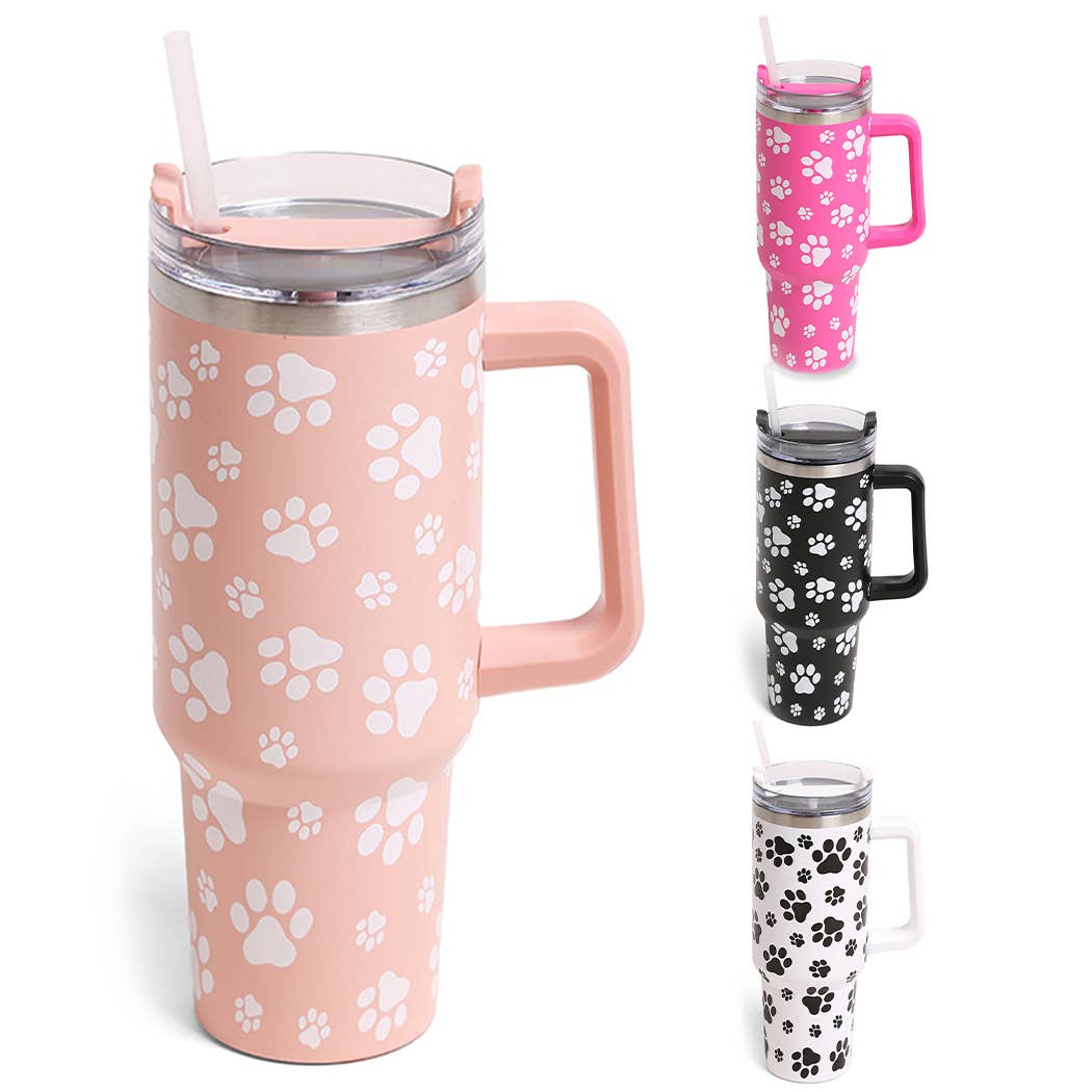 Paw Prints Patterned 40oz Tumbler with Handle