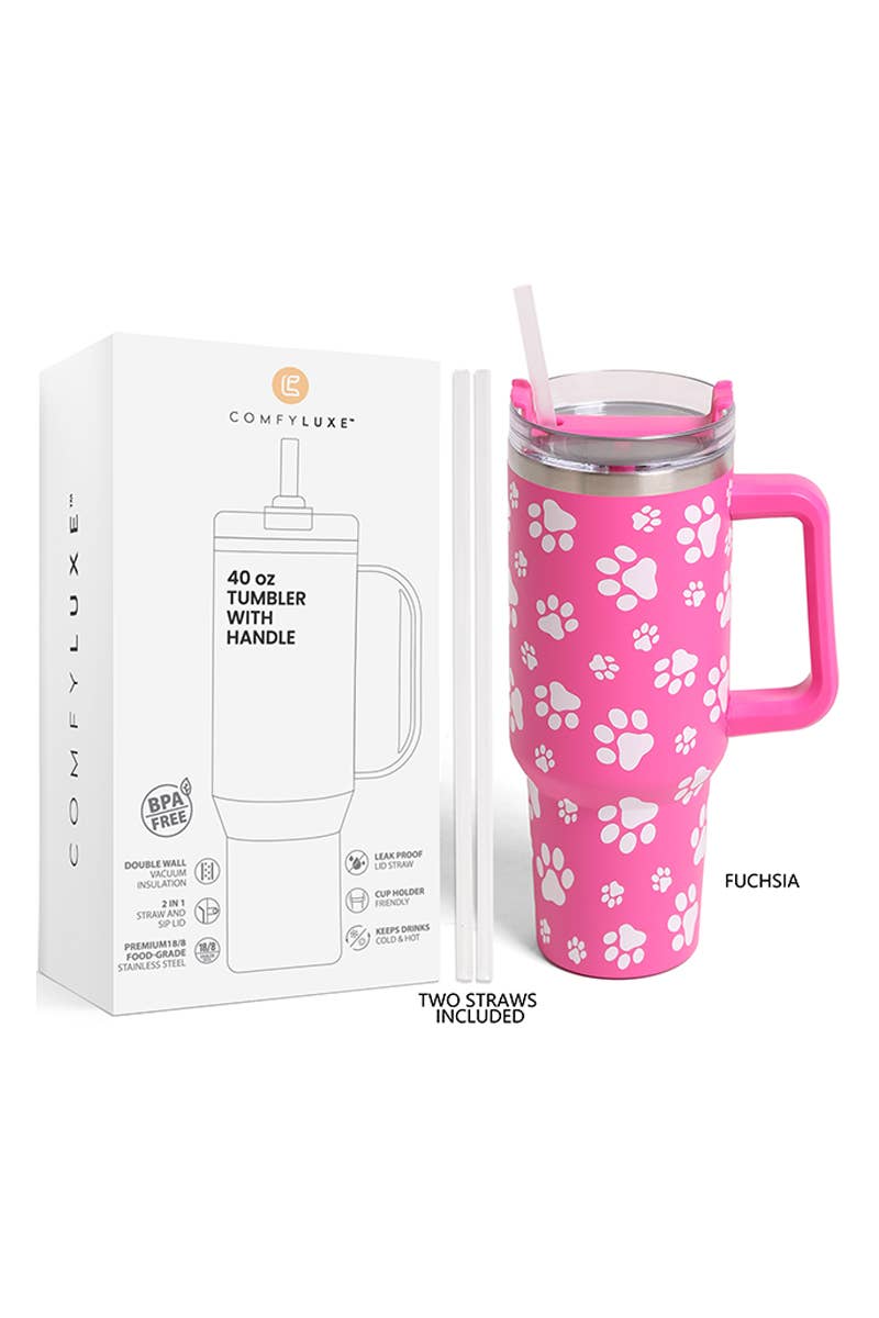Paw Prints Patterned 40oz Tumbler with Handle