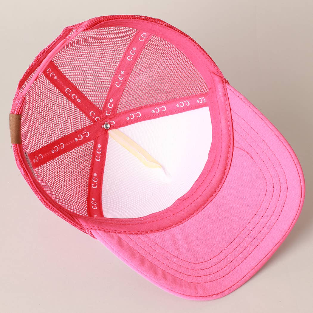 Hand-Painted Abstract Butterfly Trucker Cap (Hot Pink + Black)
