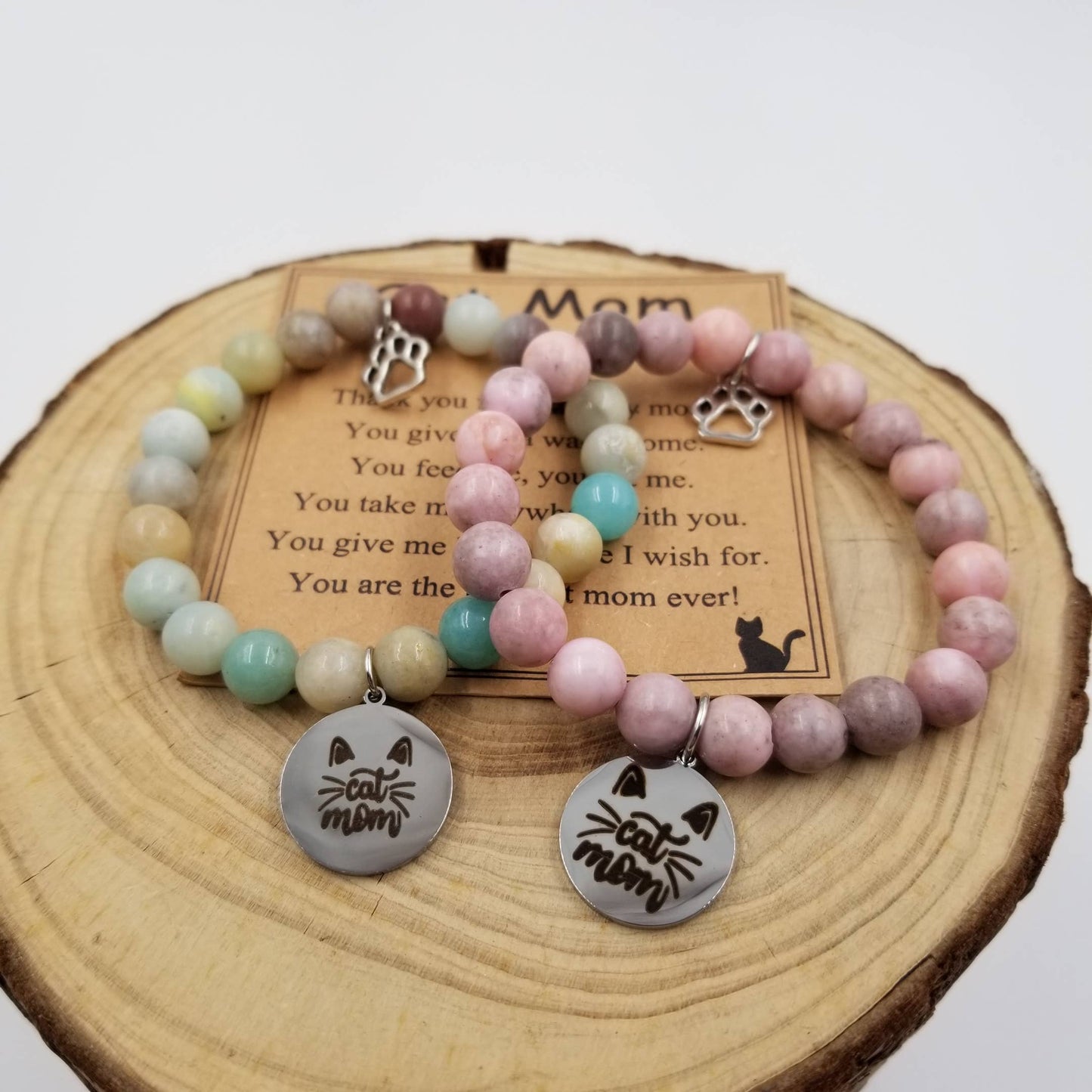 Natural Stone Cat Mom Commemorative Bracelet - 2 Colors