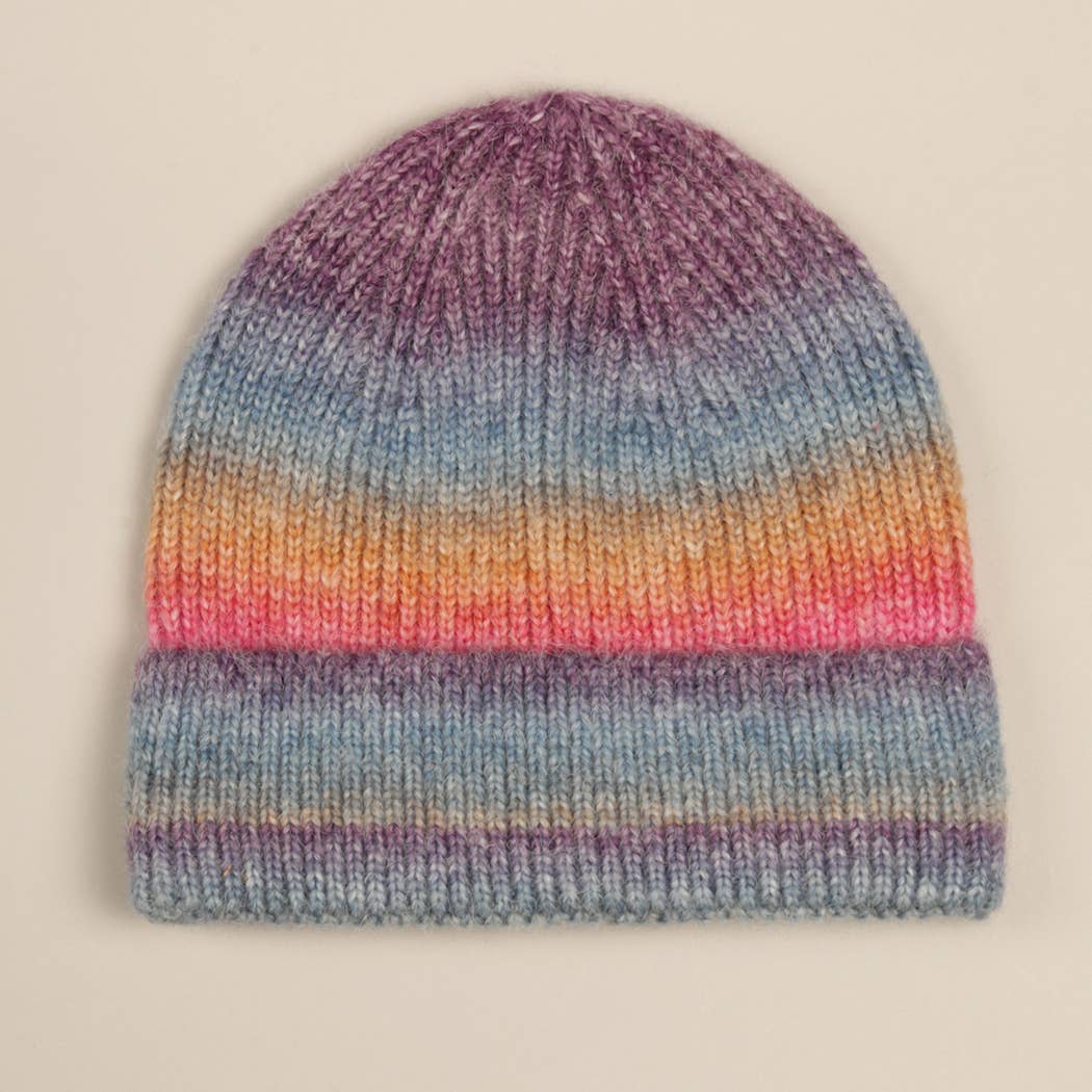 Gradient Ribbed Cuff Knit Beanie Hat